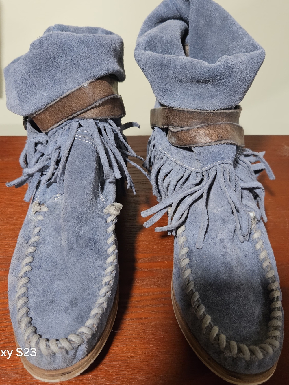 El Vaquero Women’s Suede Fringe Ankle Boots - Blue